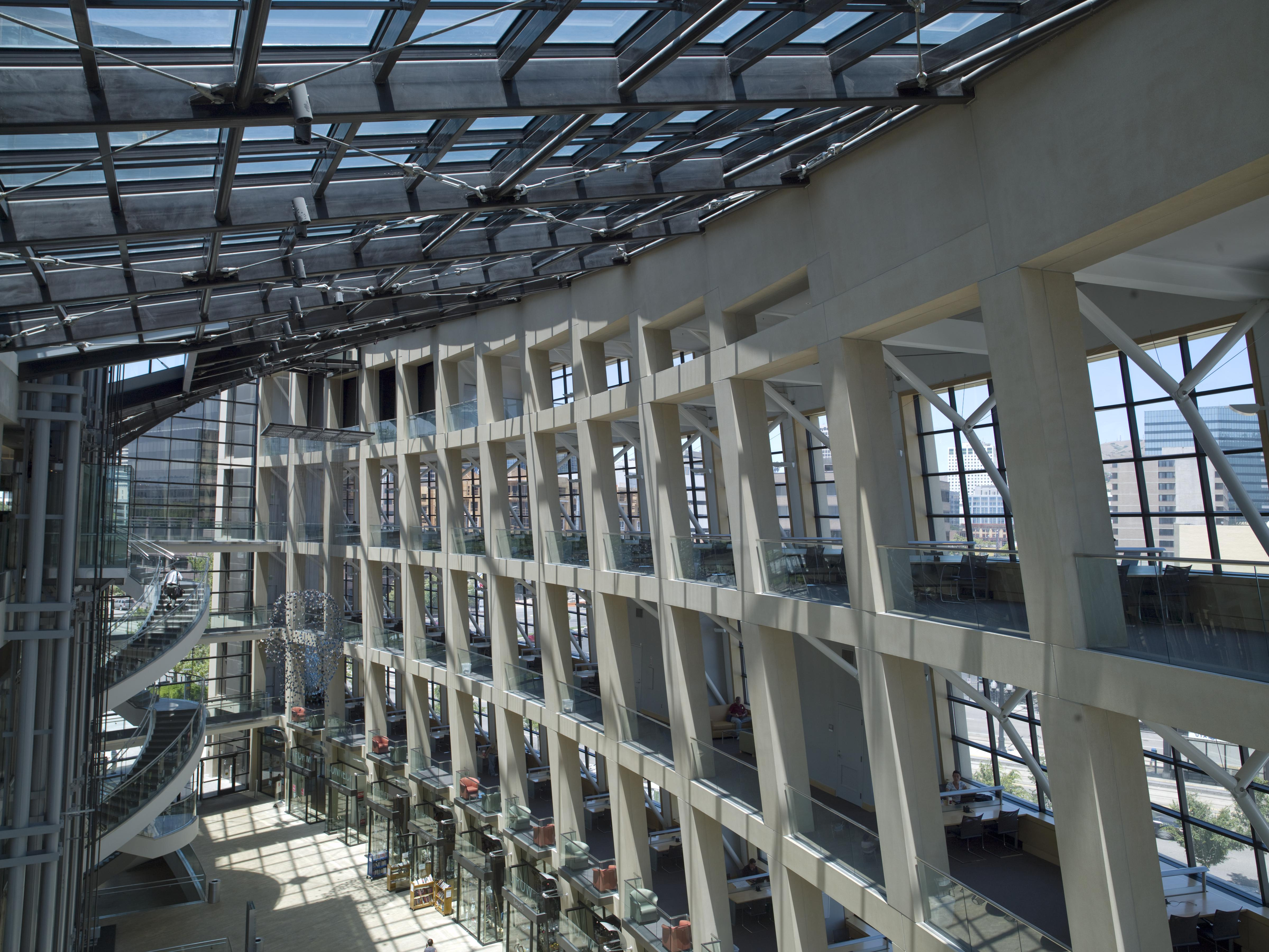 Curved atrium and stairways of the Salt Lake City Public Library